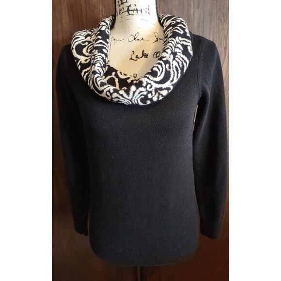 Charter Club Sweater Womens PM Petite Medium Cowl Neck Black Mob Boss Metallic - Picture 1 of 4